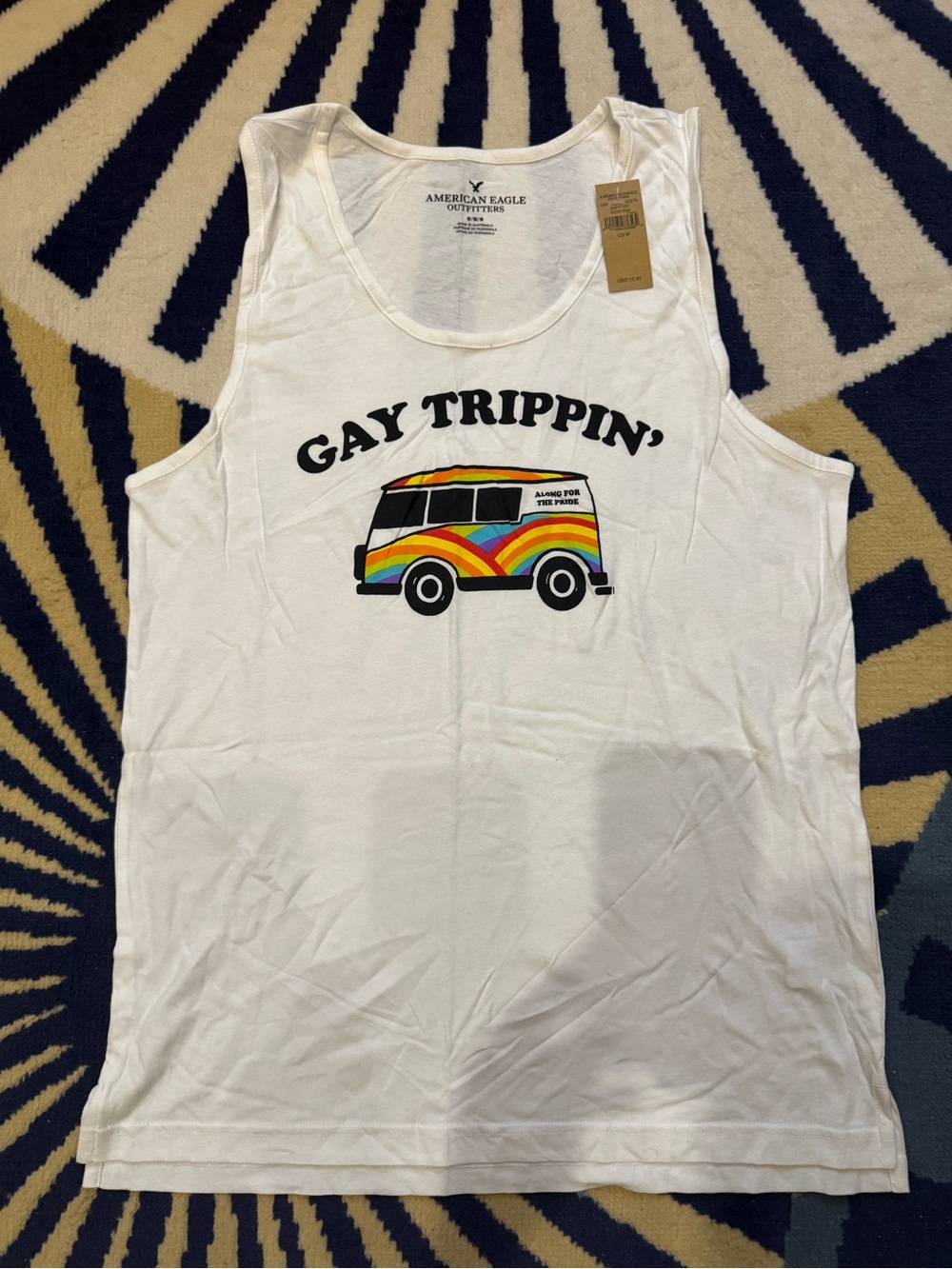 American Eagle Outfitters White Tank with Black Bold Text